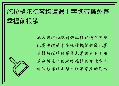 施拉格尔德客场遭遇十字韧带撕裂赛季提前报销